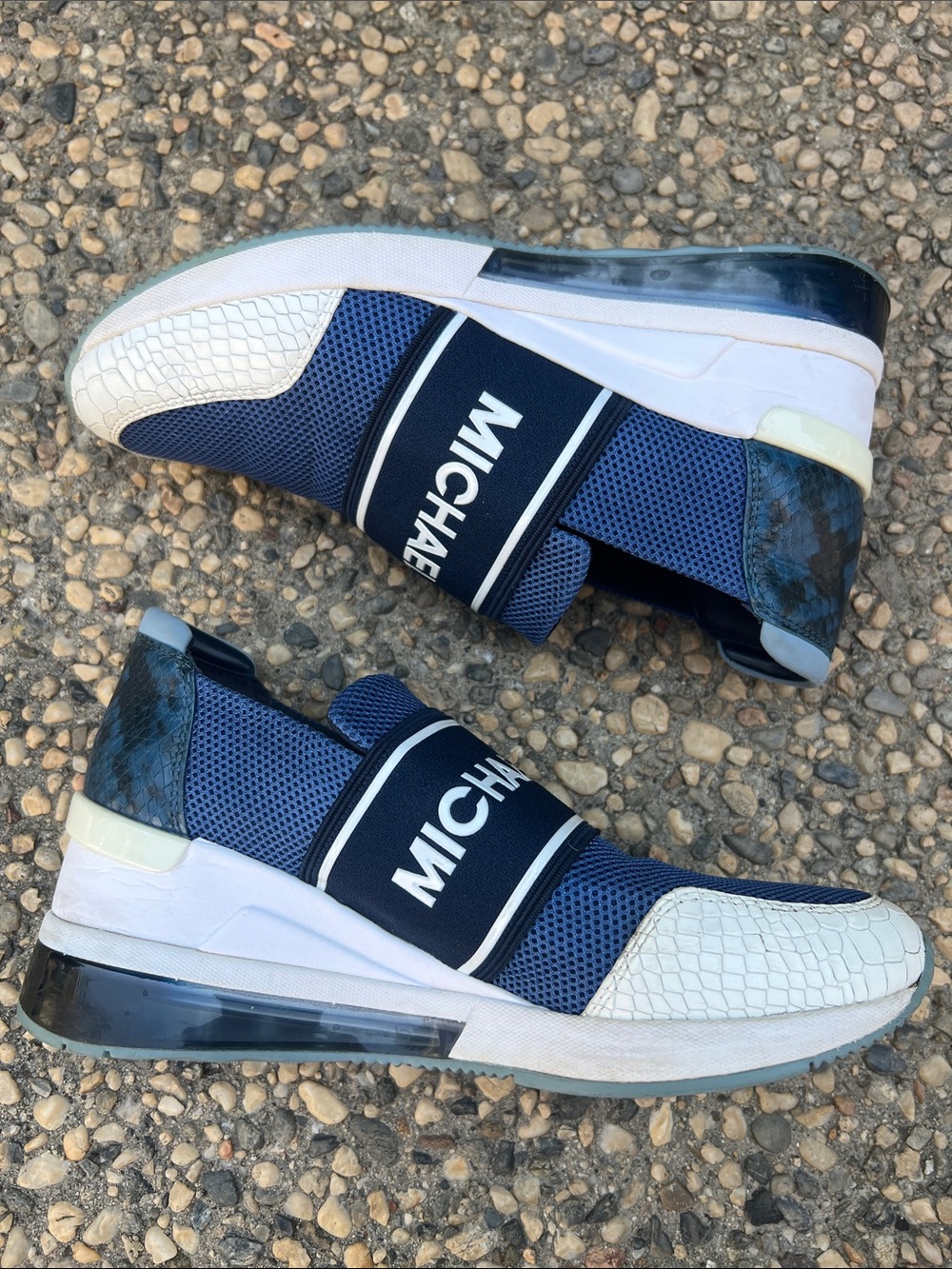 Michael Kors Felix Extreme Blue and White Mesh Slip-On Fashion Sneakers